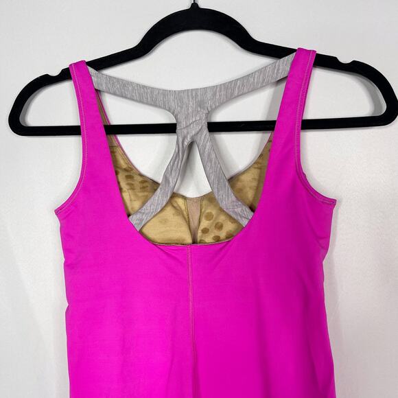 Lululemon Womens 4 Optimal Tank Pow Pink Metallic Silver Cut Out Shelf Bra VNeck - Picture 7 of 10